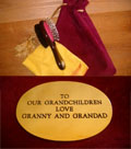 Rocking horse care bag and personalised brass plaque from the Ringinglow Rocking Horse Company